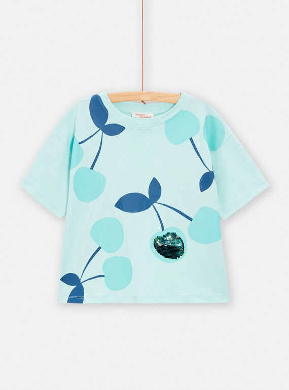 Wassergrünes und blaues T-Shirt mit Kirschendruck für Mädchen TAJOTI1 / 24S901B1TMC614